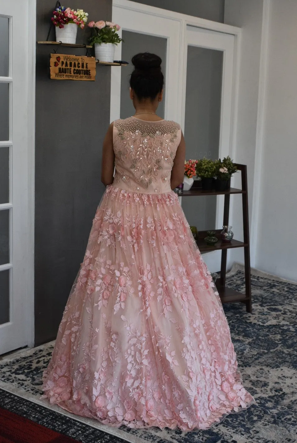 Glam your party with this glamorous Peach Hues gown