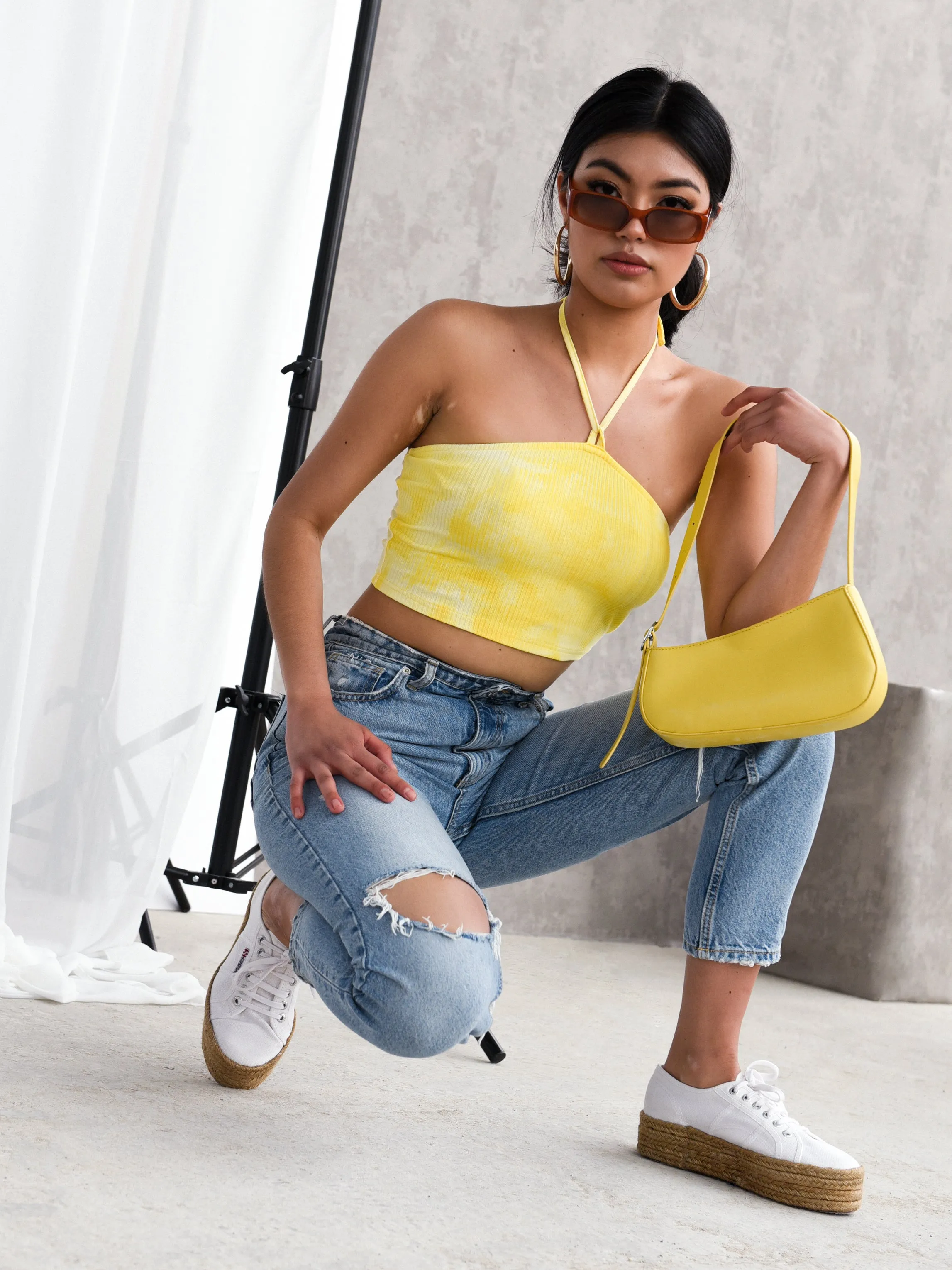 Glamorous Yellow Tie Dye Halter Neck Crop Top