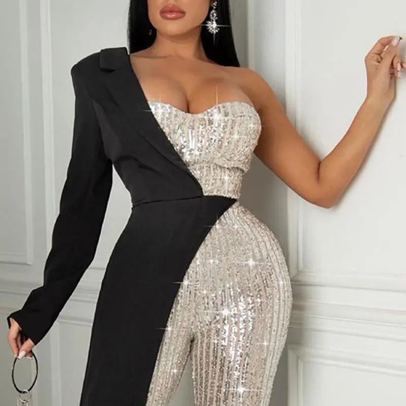 Glitz Glam Silver One-shoulder Jumpsuit