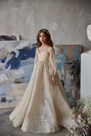 Gold Flower Girl Dress with Long Sleeves