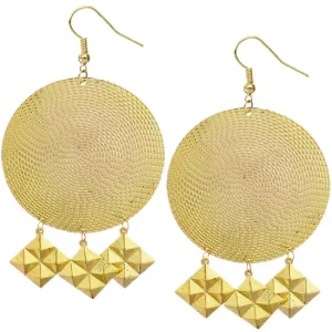 Gold Hammered Thin Disc Studded Earrings