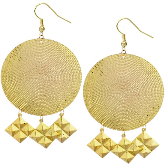 Gold Hammered Thin Disc Studded Earrings