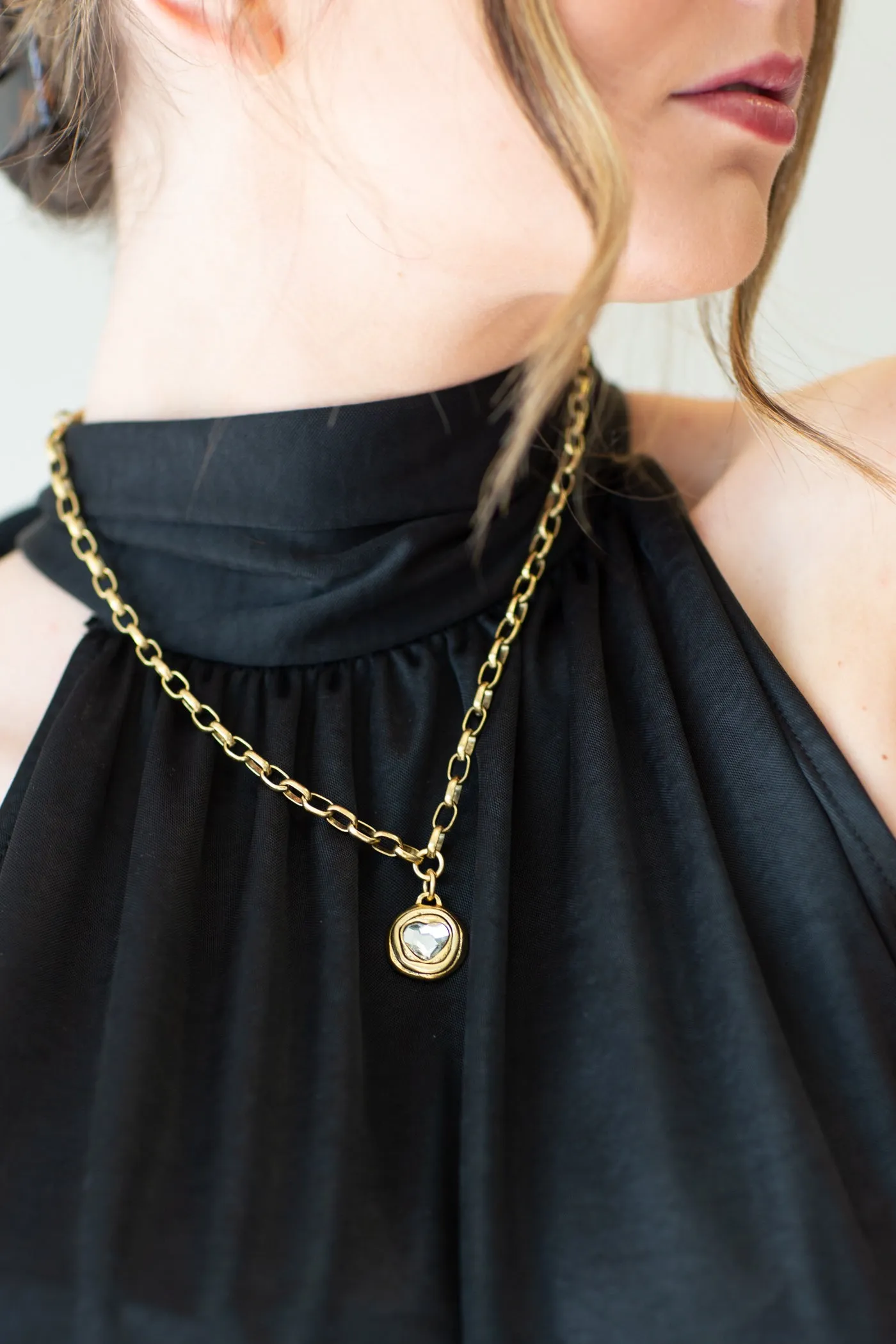 Gold Plated 18" Chain with Swarovski Crystal Heart Pendant