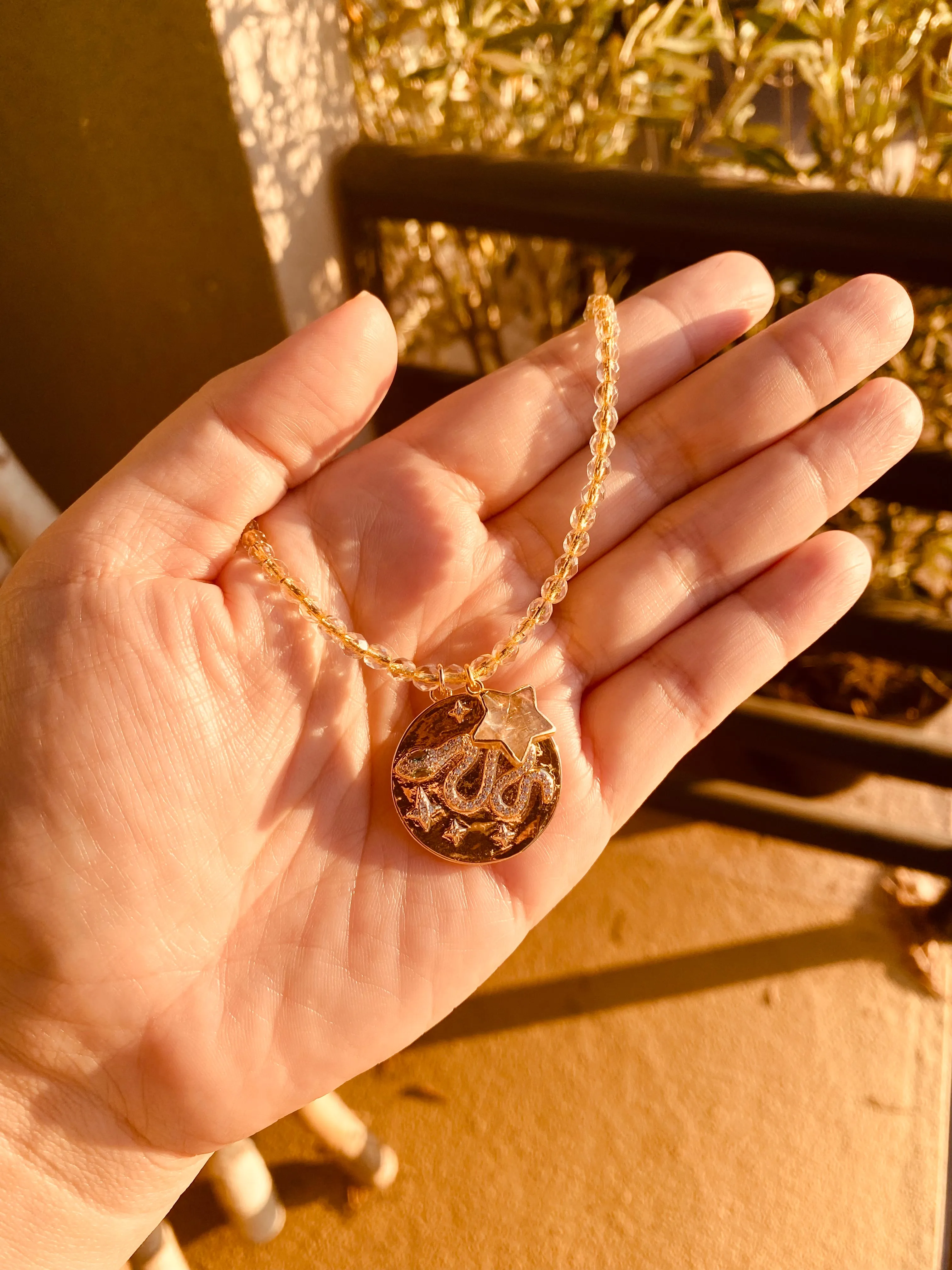 Gold snake medallion necklace