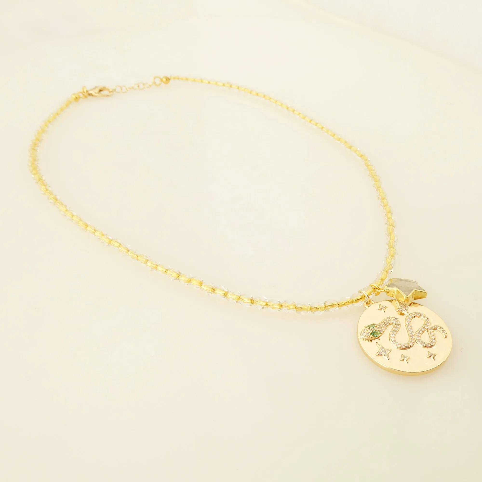 Gold snake medallion necklace