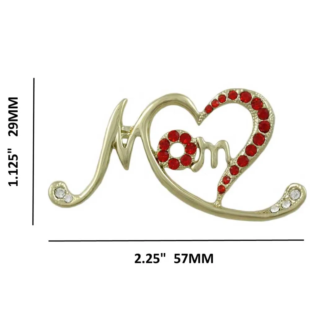 Gold Stylized Open Heart with Red Crystals MOM Pin - PRF323