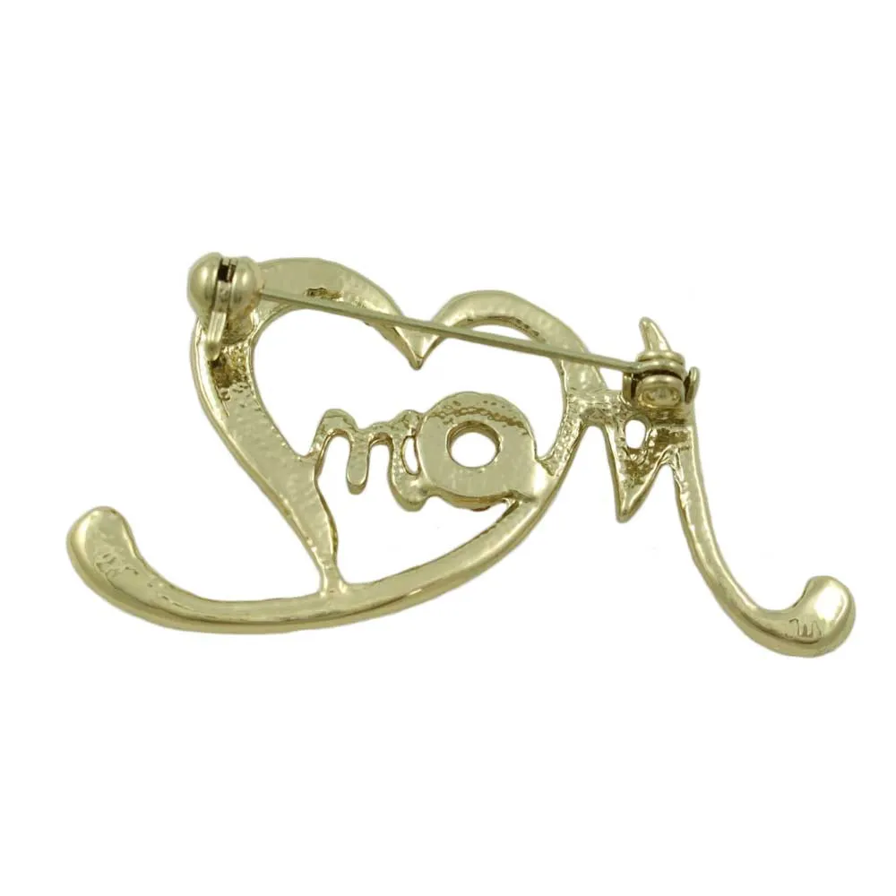 Gold Stylized Open Heart with Red Crystals MOM Pin - PRF323