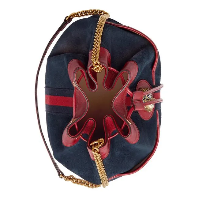 Gucci Bucket Rajah Medium Suede Hobo Bag in Blue