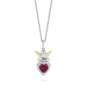 Hallmark Fine Jewelry I Heart You Pendant in Sterling Silver & 14K Yellow Gold with Diamonds & Created Ruby