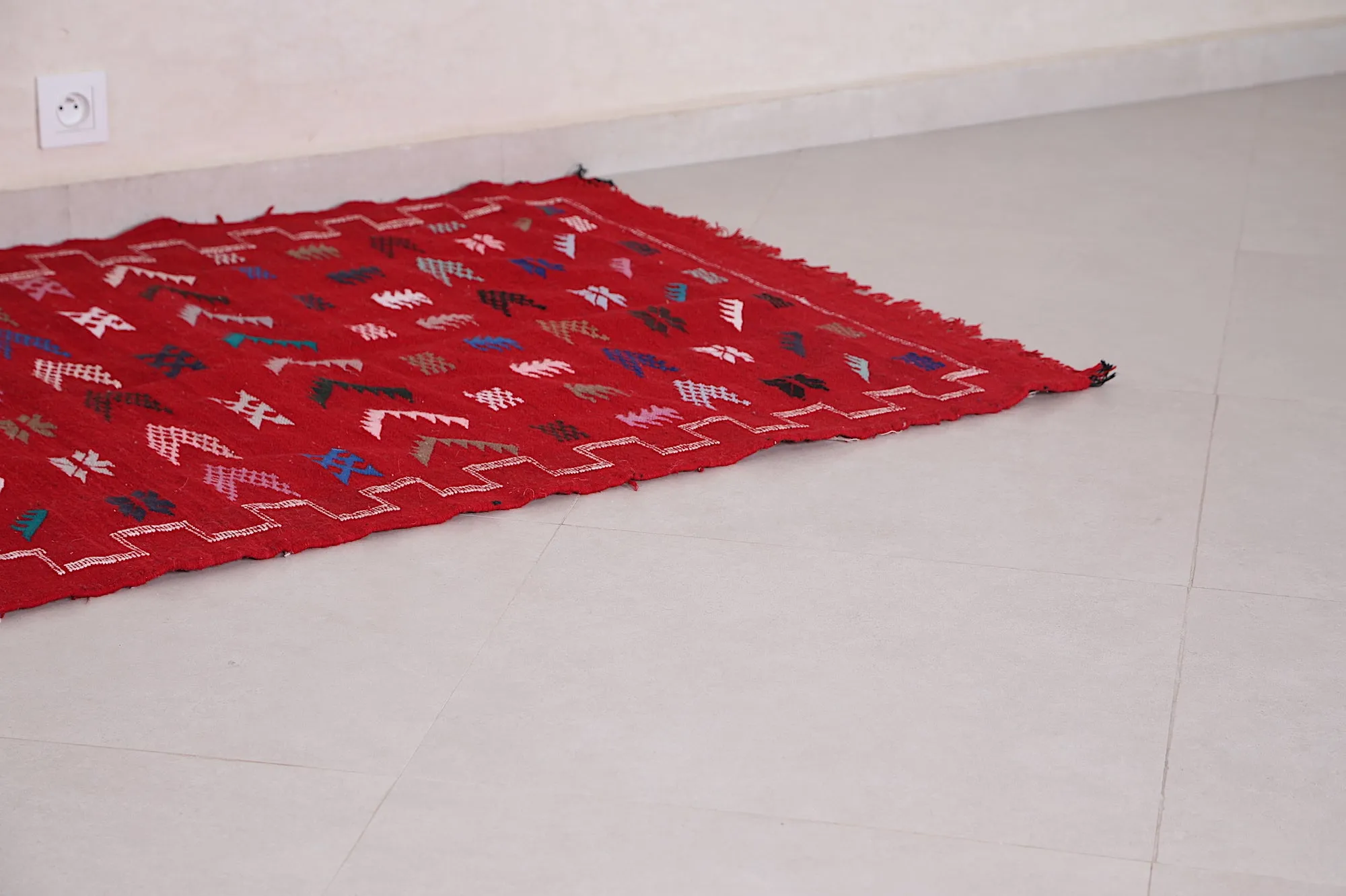 Handwoven Red Berber Rug - 3.3 FT × 4.6 FT | Moroccan Artisan Craft
