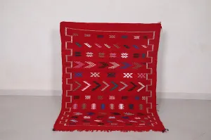 Handwoven Red Berber Rug - 3.3 FT × 4.6 FT | Moroccan Artisan Craft