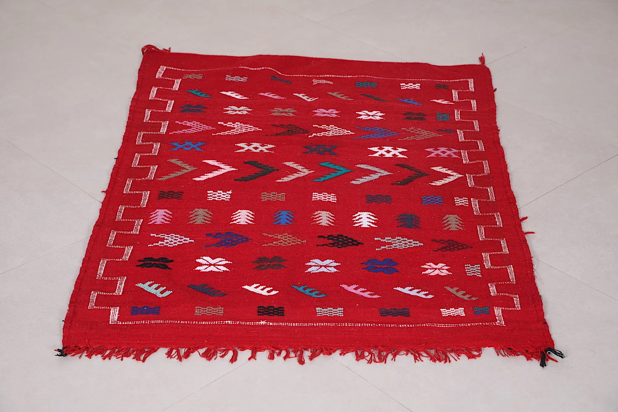 Handwoven Red Berber Rug - 3.3 FT × 4.6 FT | Moroccan Artisan Craft