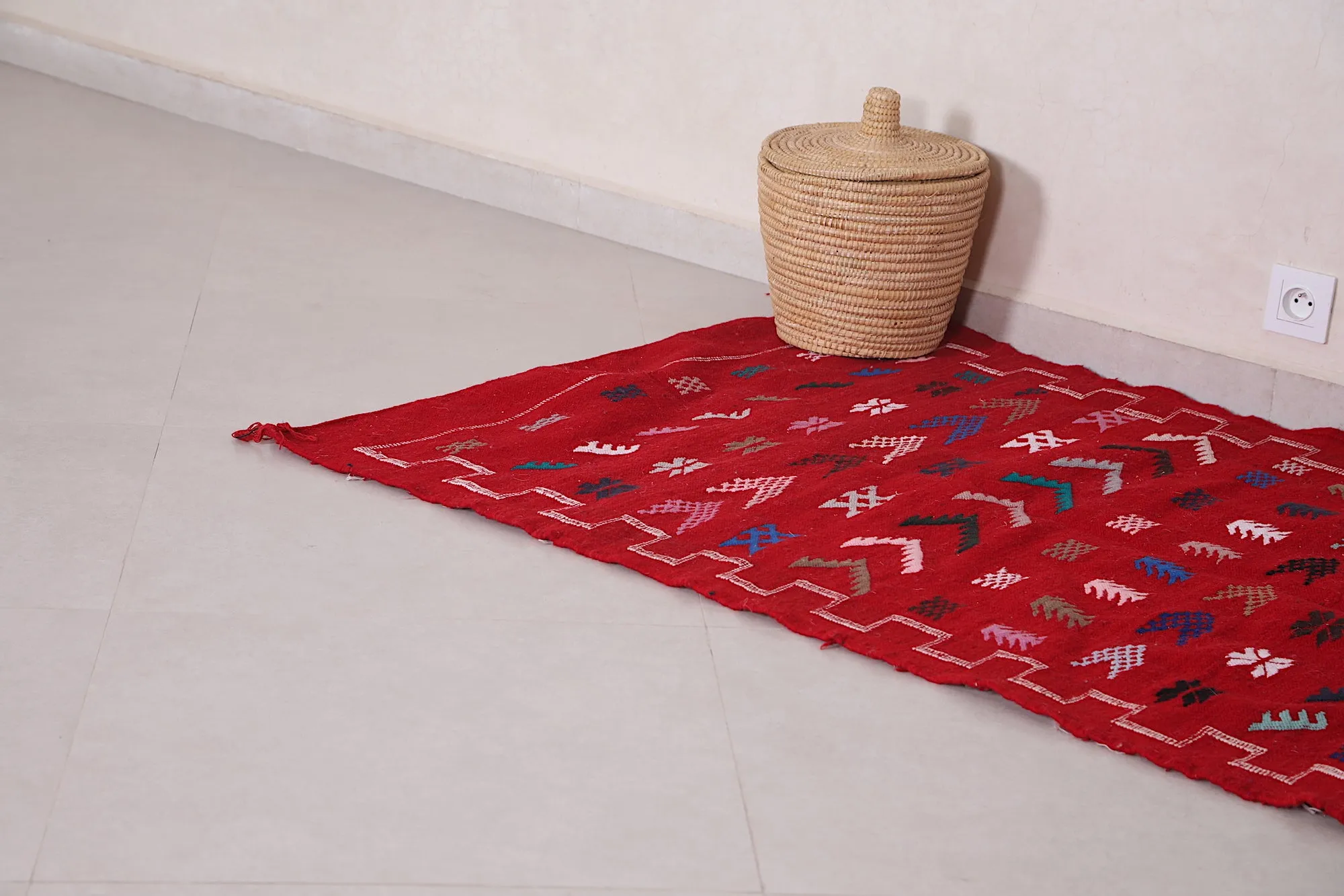 Handwoven Red Berber Rug - 3.3 FT × 4.6 FT | Moroccan Artisan Craft
