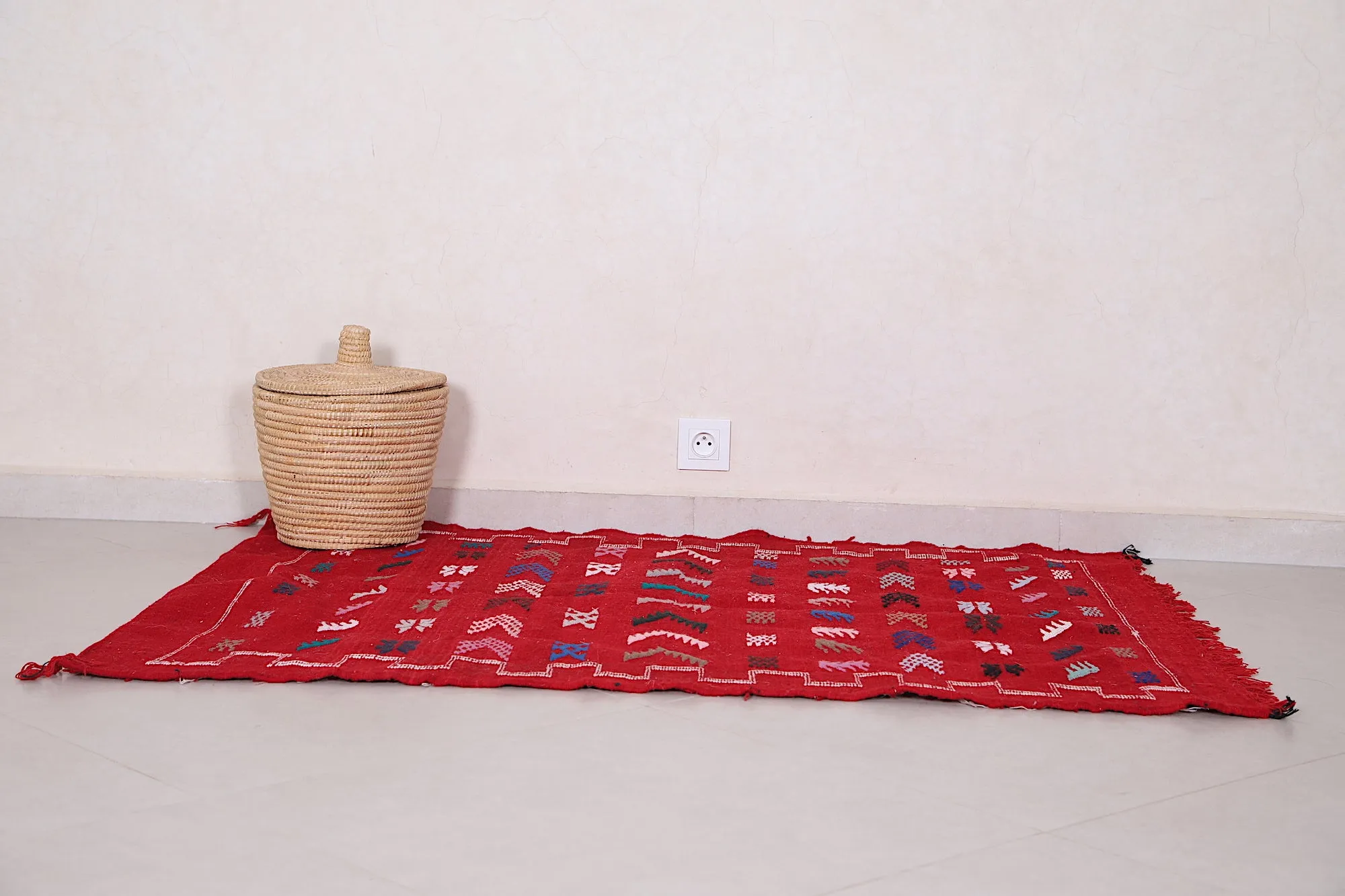Handwoven Red Berber Rug - 3.3 FT × 4.6 FT | Moroccan Artisan Craft
