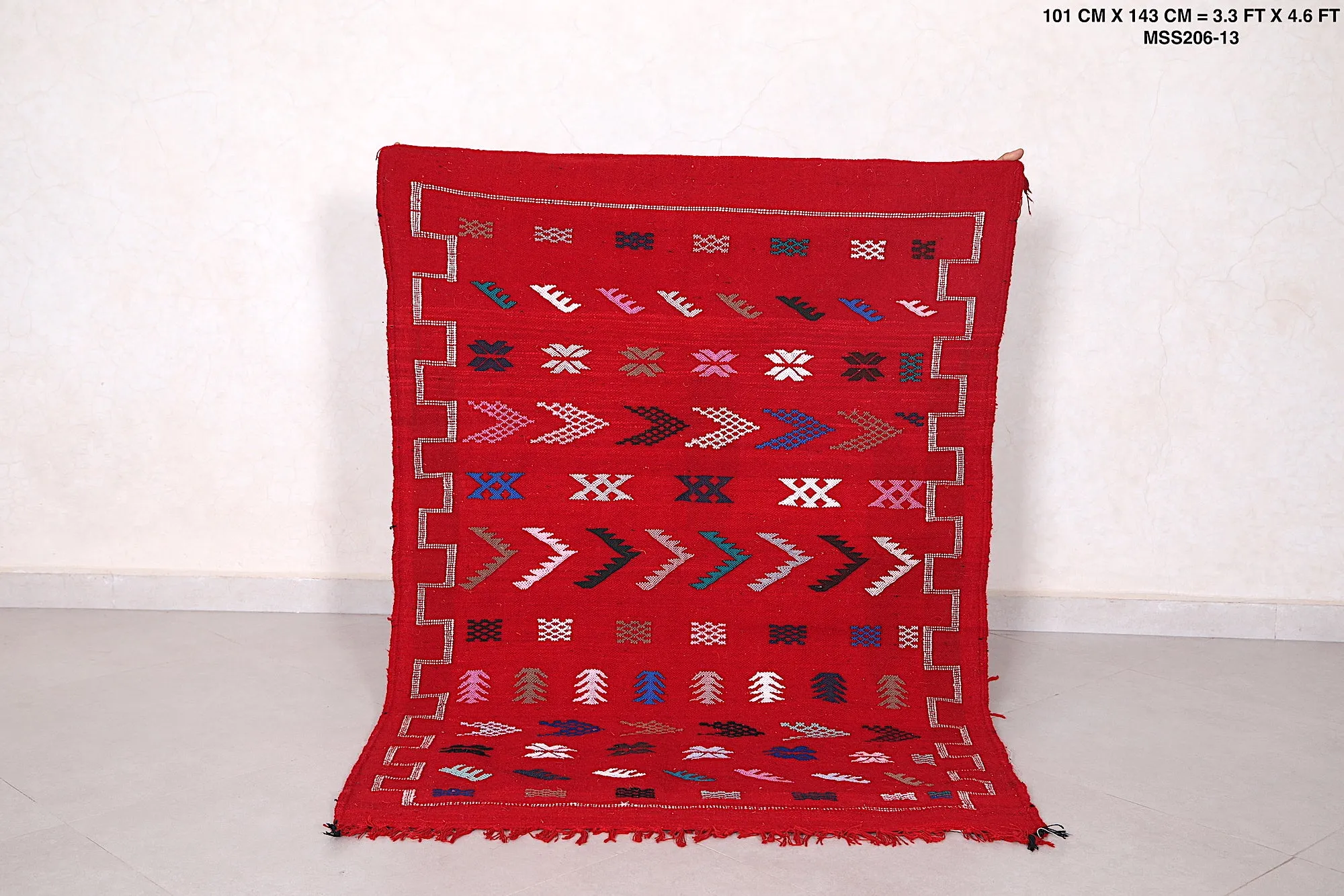 Handwoven Red Berber Rug - 3.3 FT × 4.6 FT | Moroccan Artisan Craft