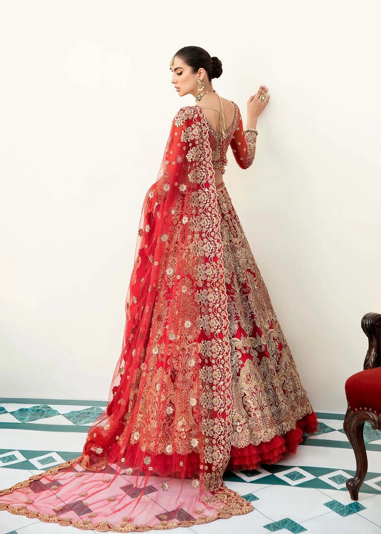 Heavily Embellished Designer Lehenga Choli in Red Golden