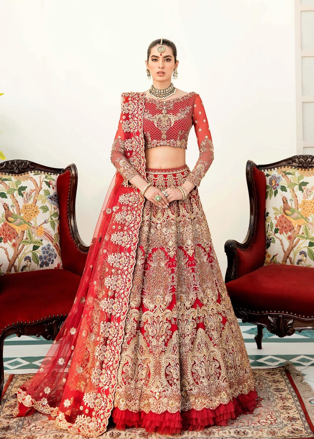 Heavily Embellished Designer Lehenga Choli in Red Golden