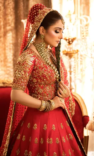 Heavily Embellished Golden Red Lehenga Choli Bridal Wear