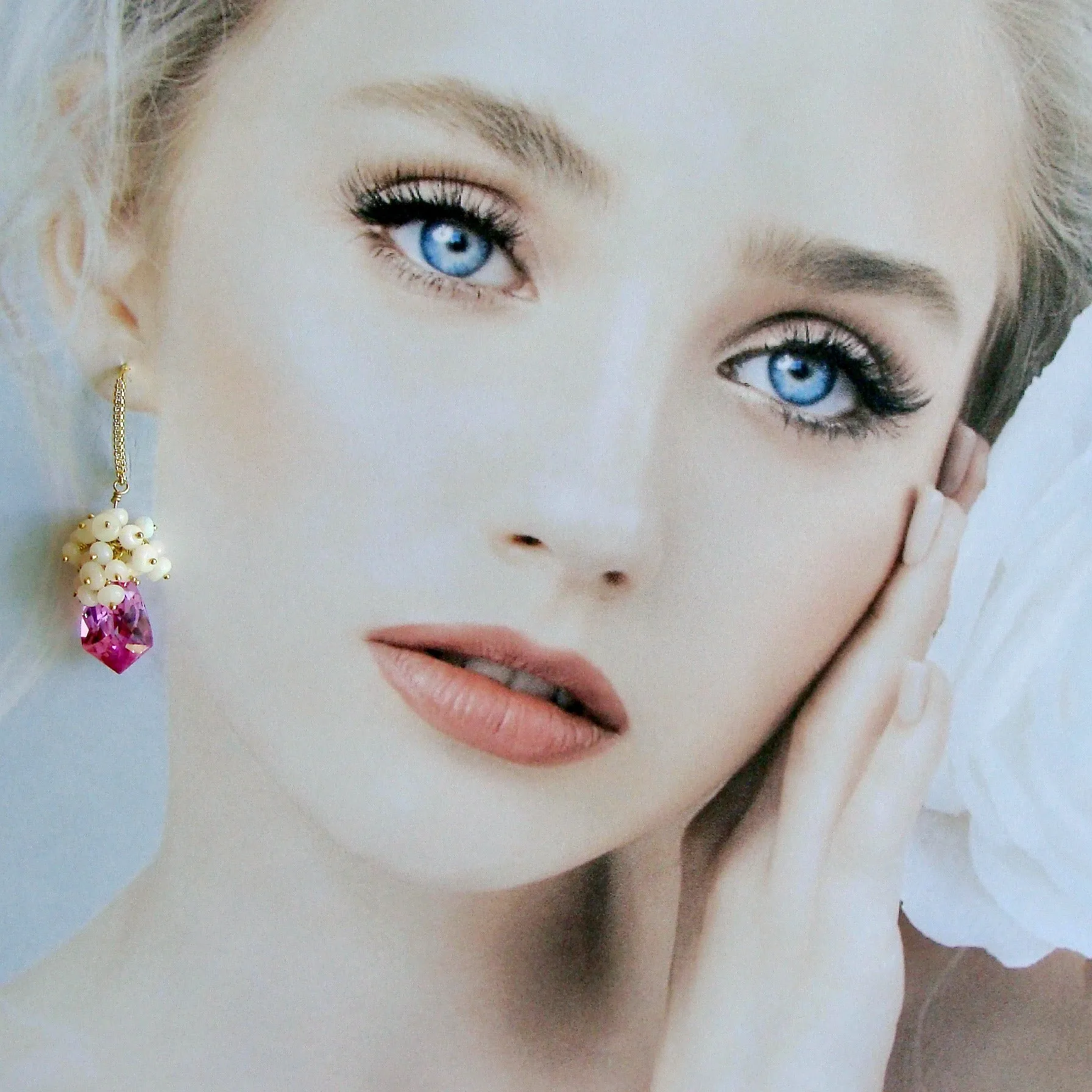 Hot Pink Topaz Shield Briolettes Ethiopian Opal Cluster Earrings - Desiree II Earrings