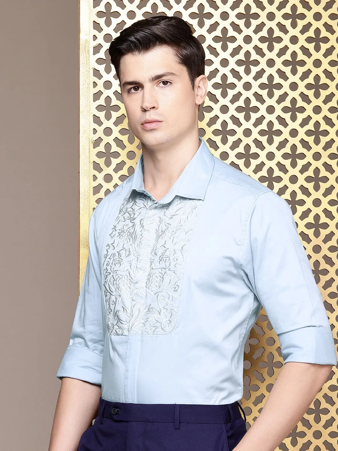 House of Pataudi Men Embroidered Red Carpet Party Shirt