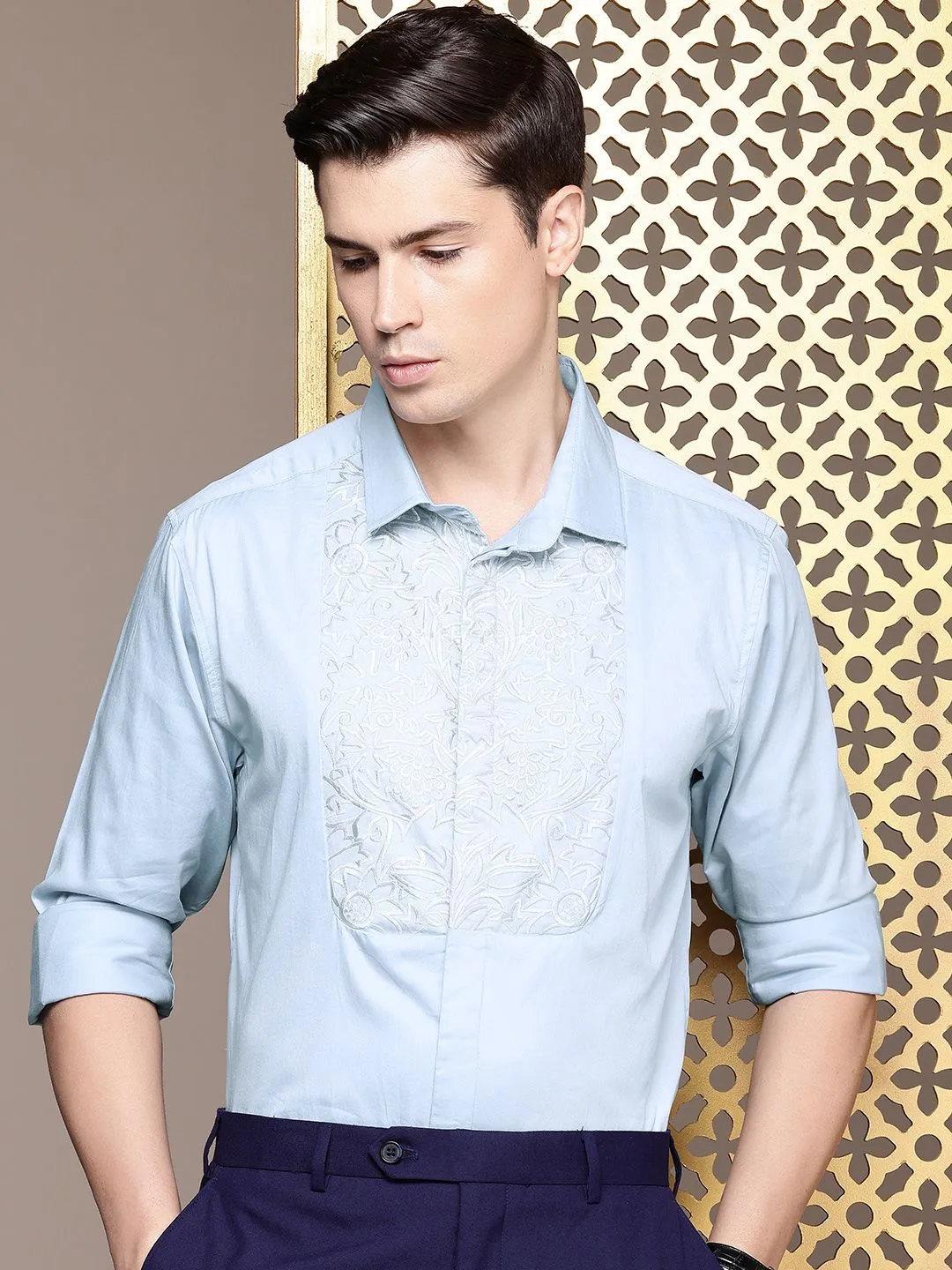 House of Pataudi Men Embroidered Red Carpet Party Shirt