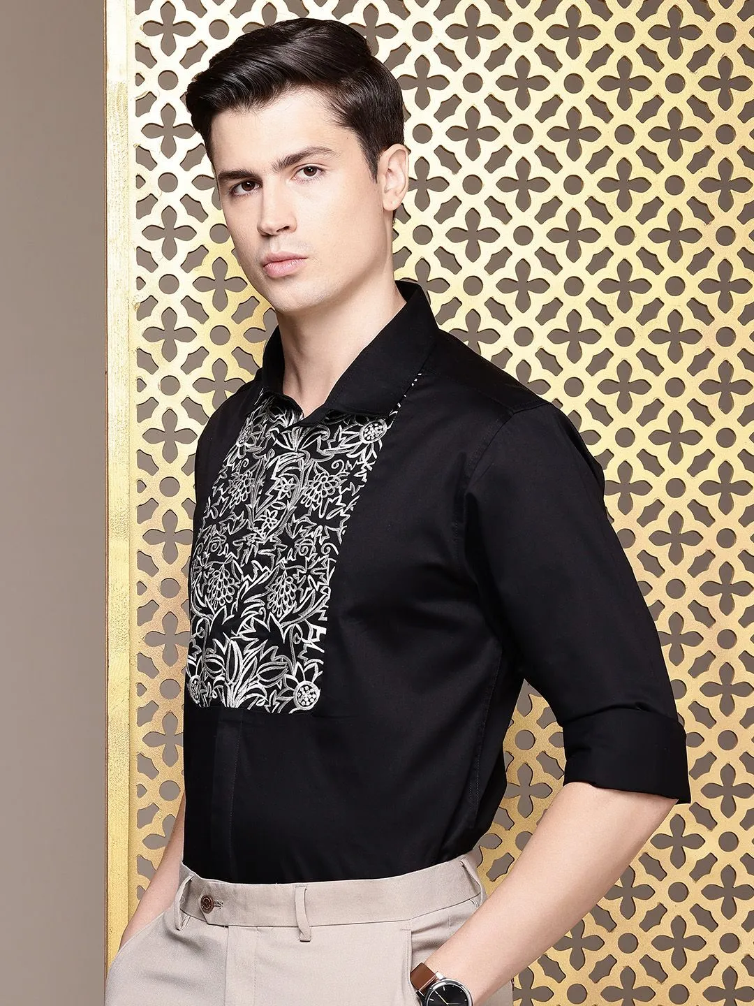 House of Pataudi Men Opaque Red Carpet Party Shirt