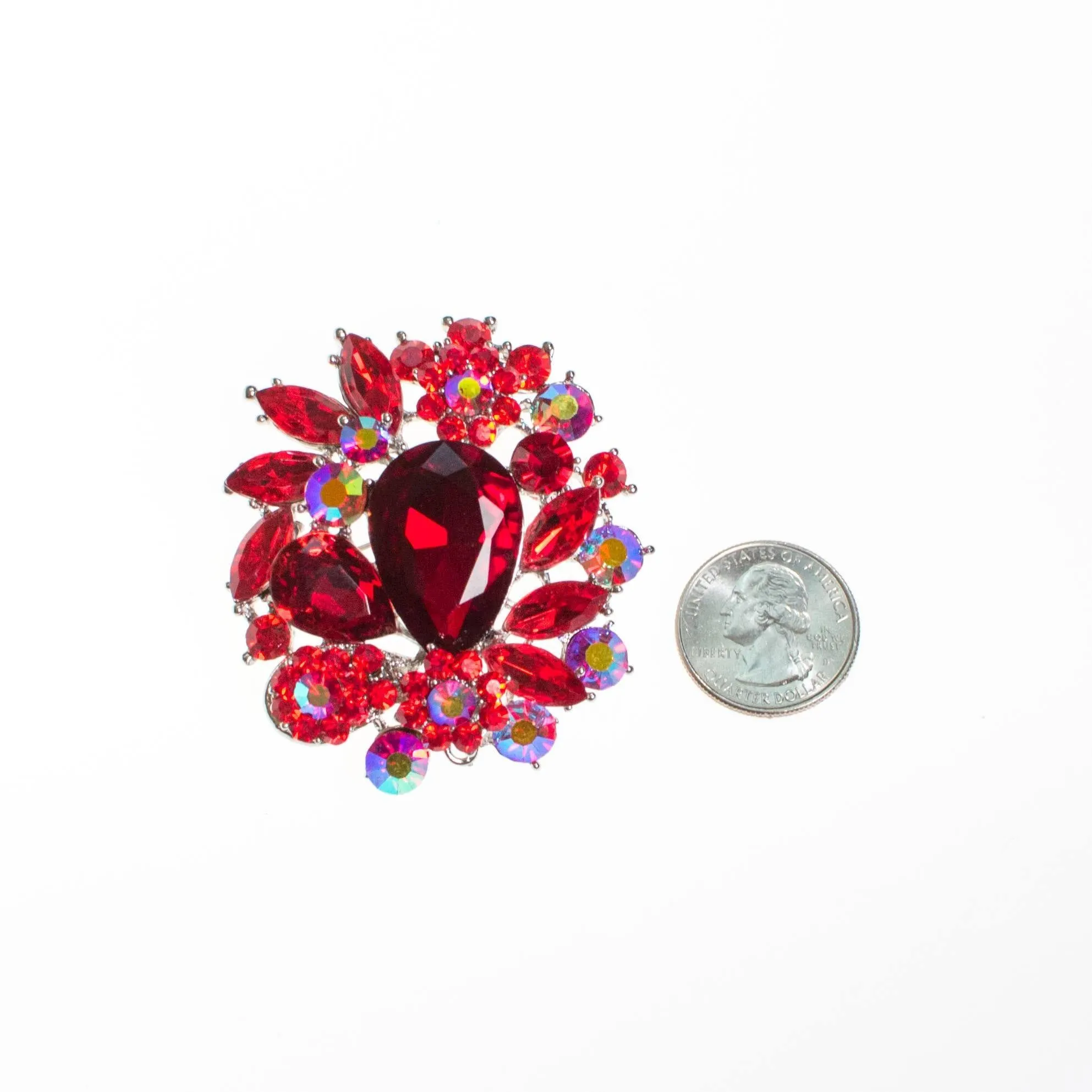 Huge Red Rhinestone Brooch