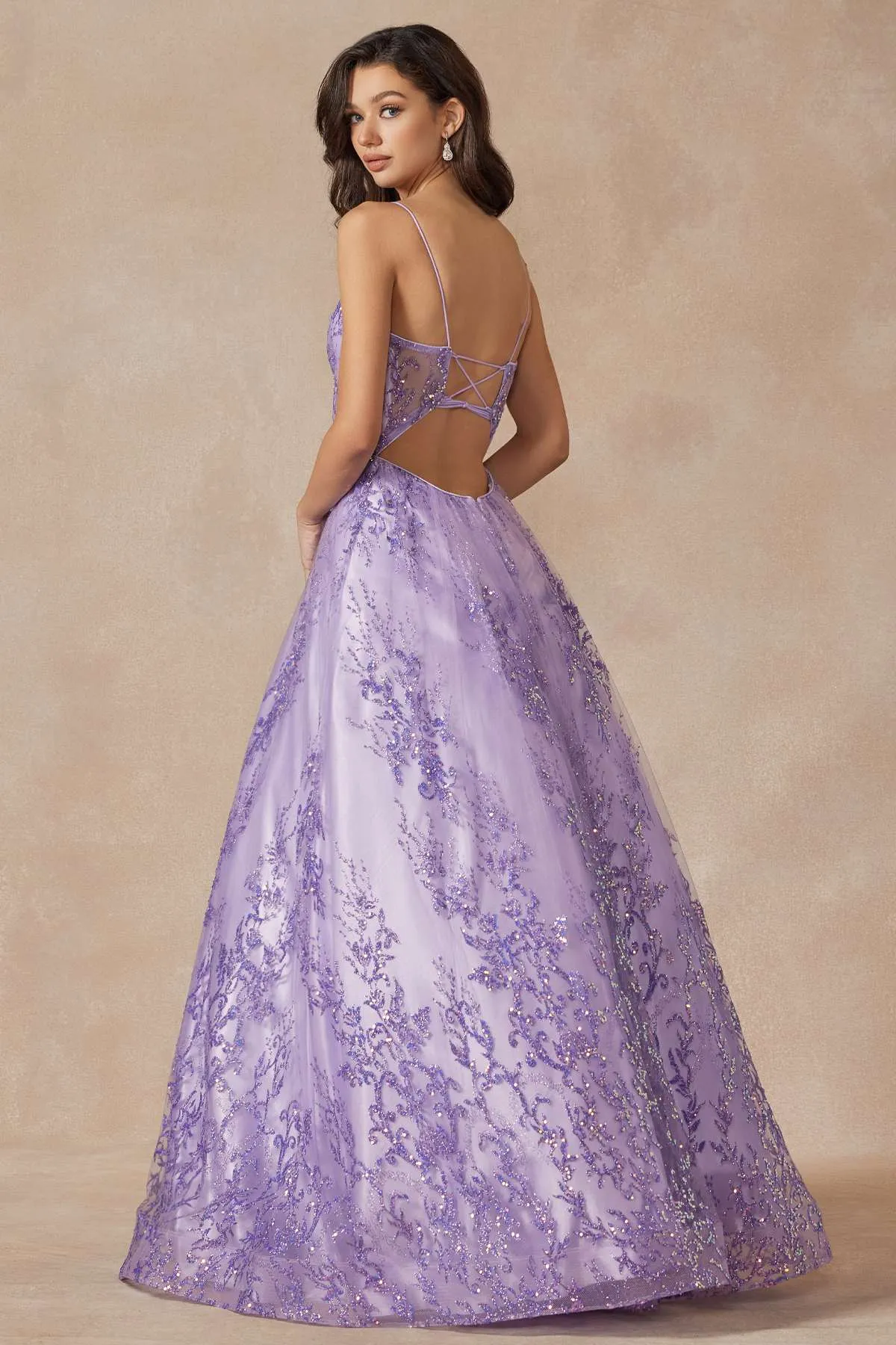 Juliet 2414 Floor Length A-Line Glitter Lace Tulle Ball Gown