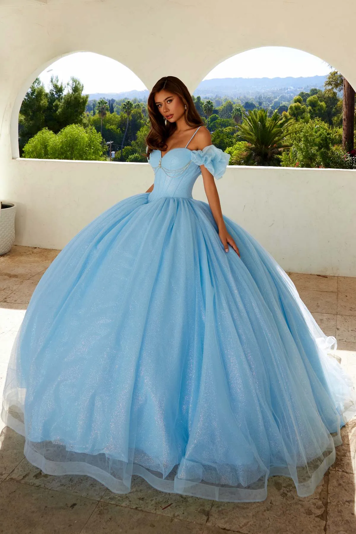 Juliet JT1487H Cold Shoulder quinceanera Ball Gown