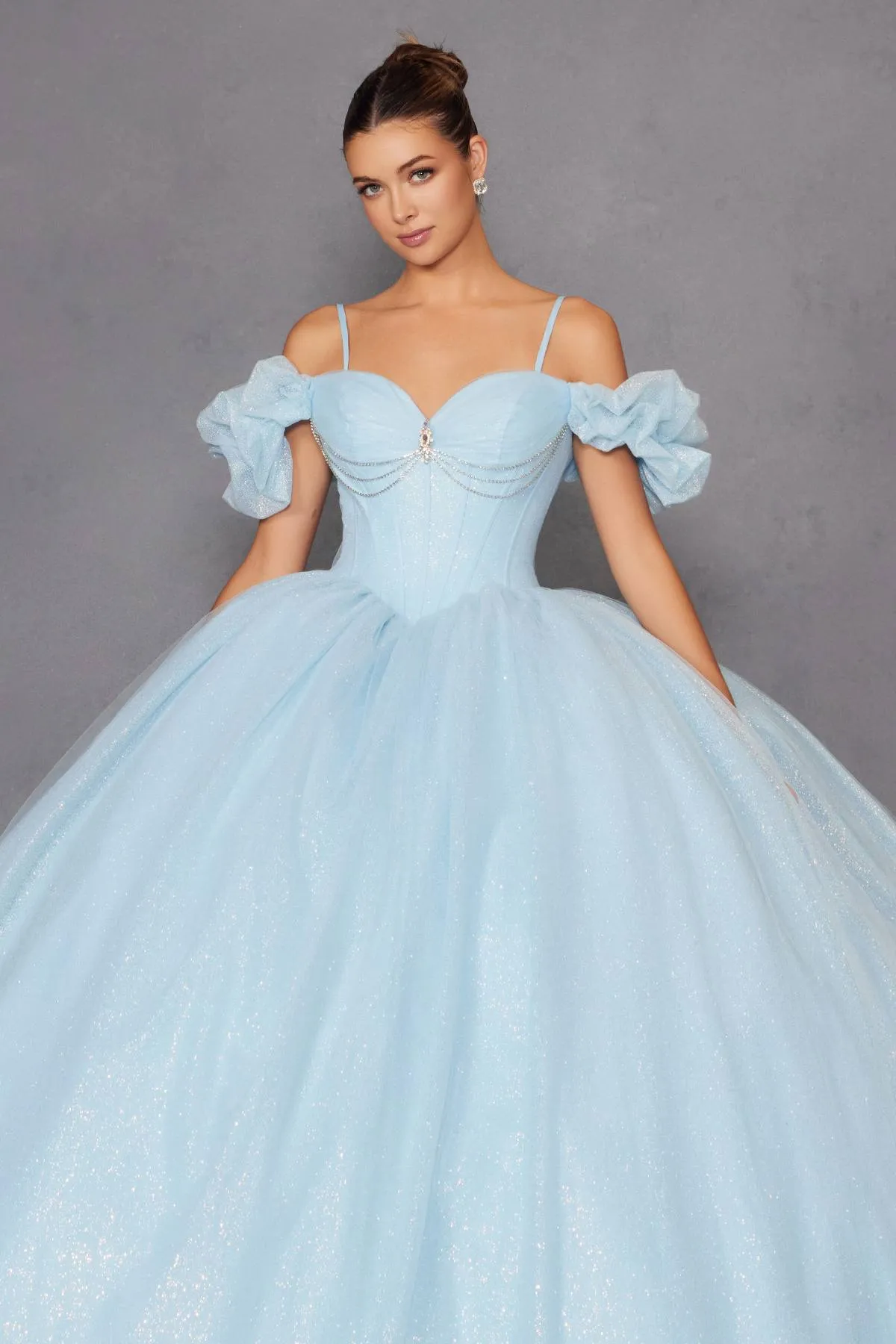 Juliet JT1487H Cold Shoulder quinceanera Ball Gown