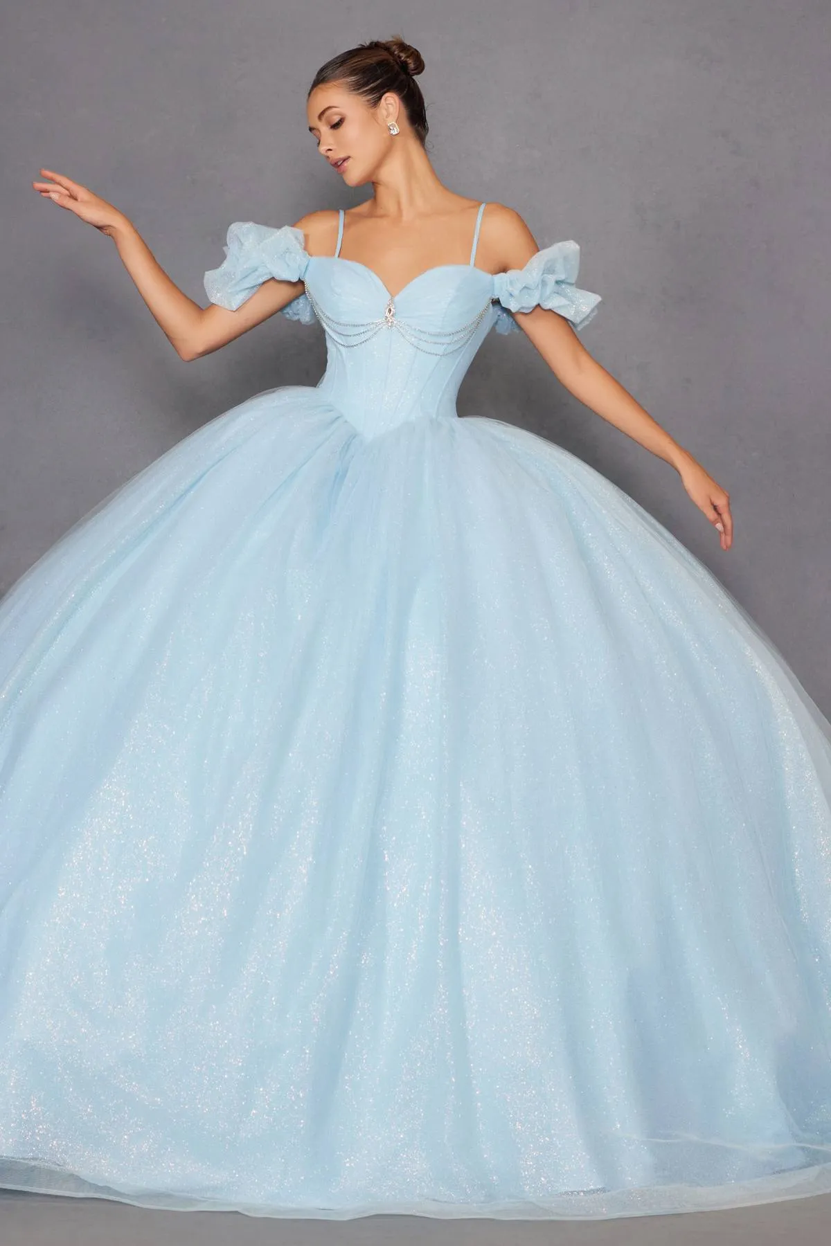 Juliet JT1487H Cold Shoulder quinceanera Ball Gown