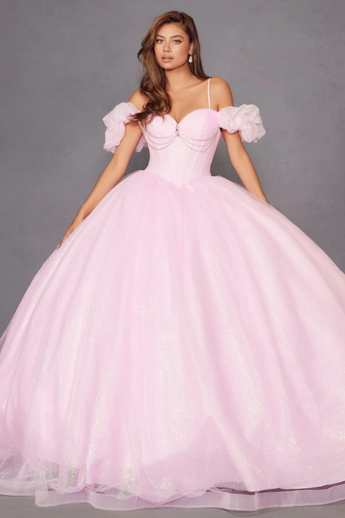Juliet JT1487H Cold Shoulder quinceanera Ball Gown