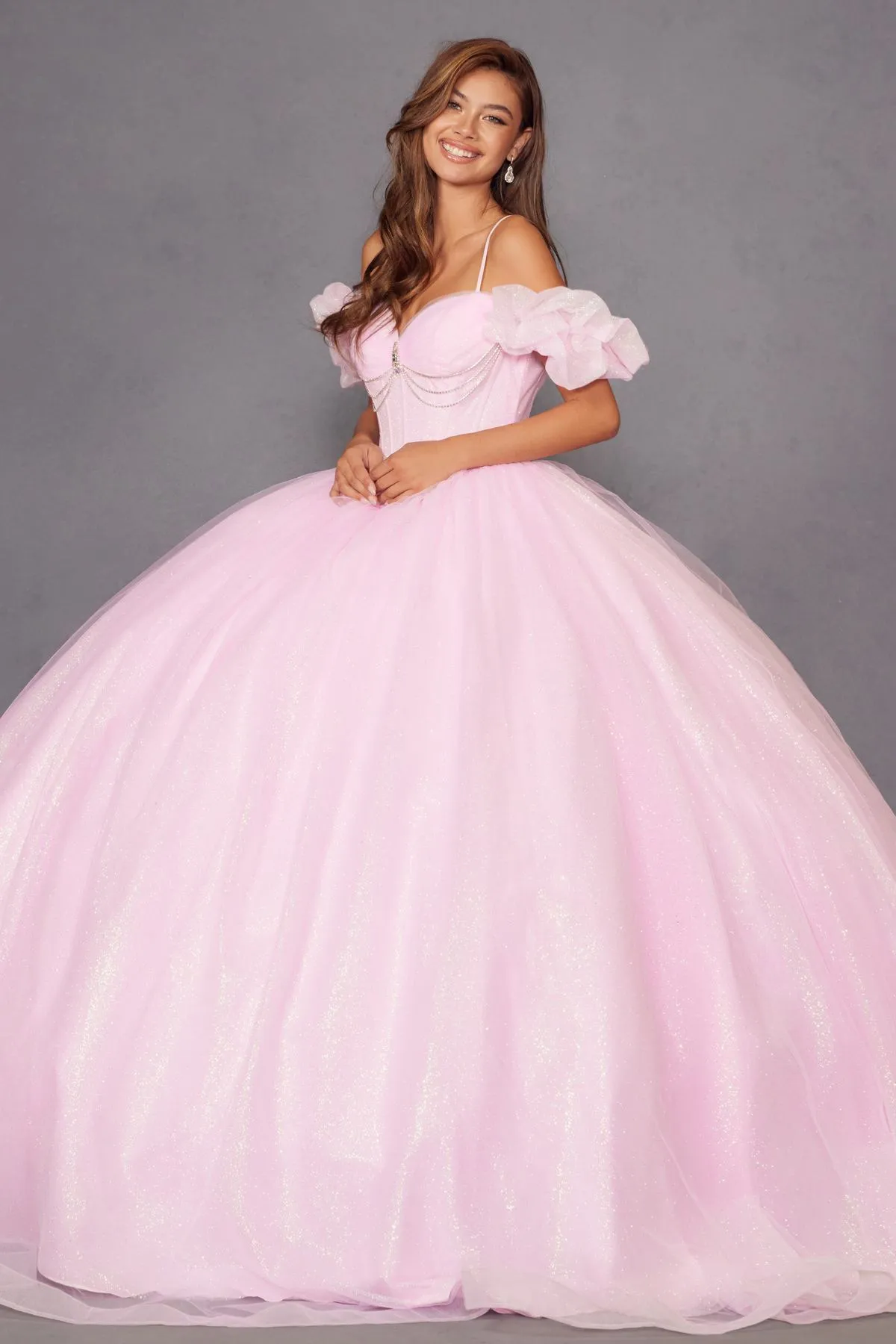 Juliet JT1487H Cold Shoulder quinceanera Ball Gown