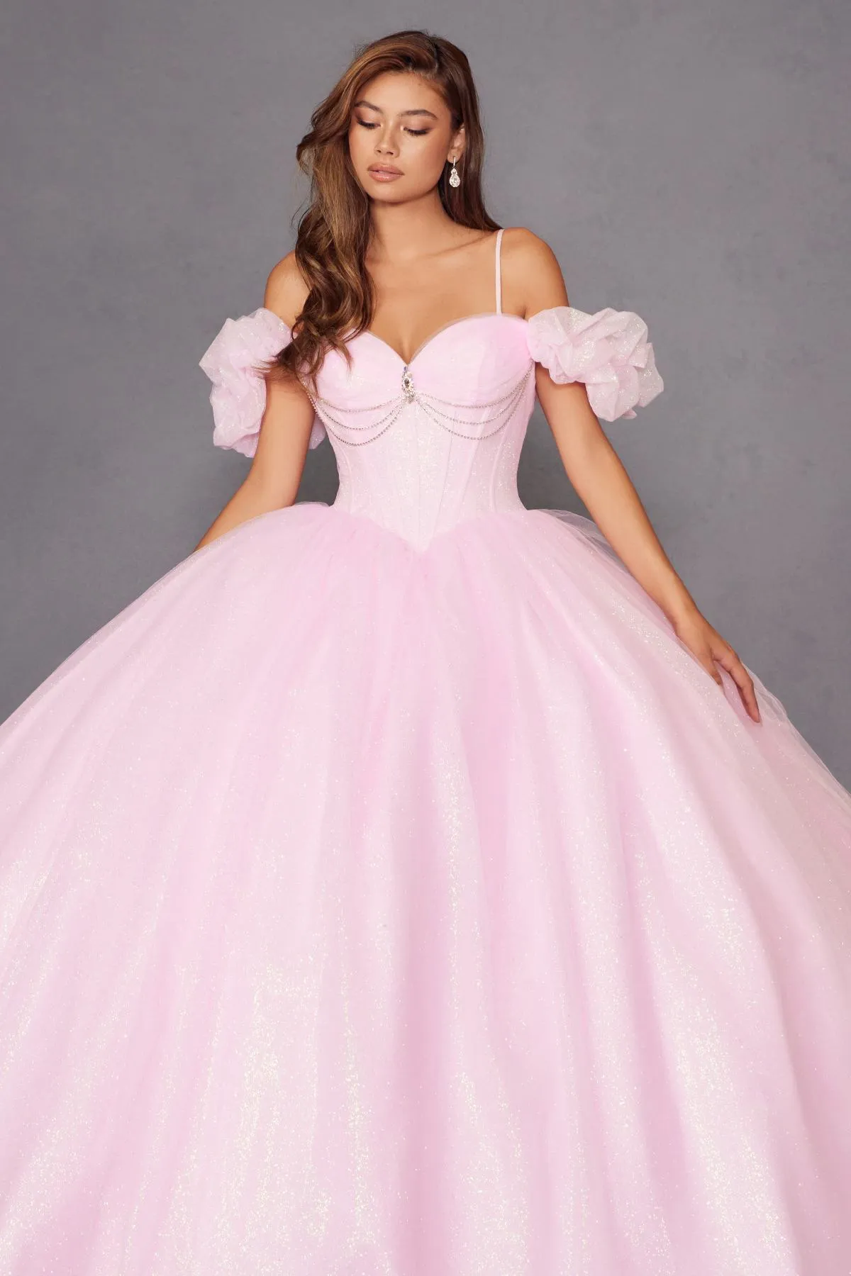 Juliet JT1487H Cold Shoulder quinceanera Ball Gown