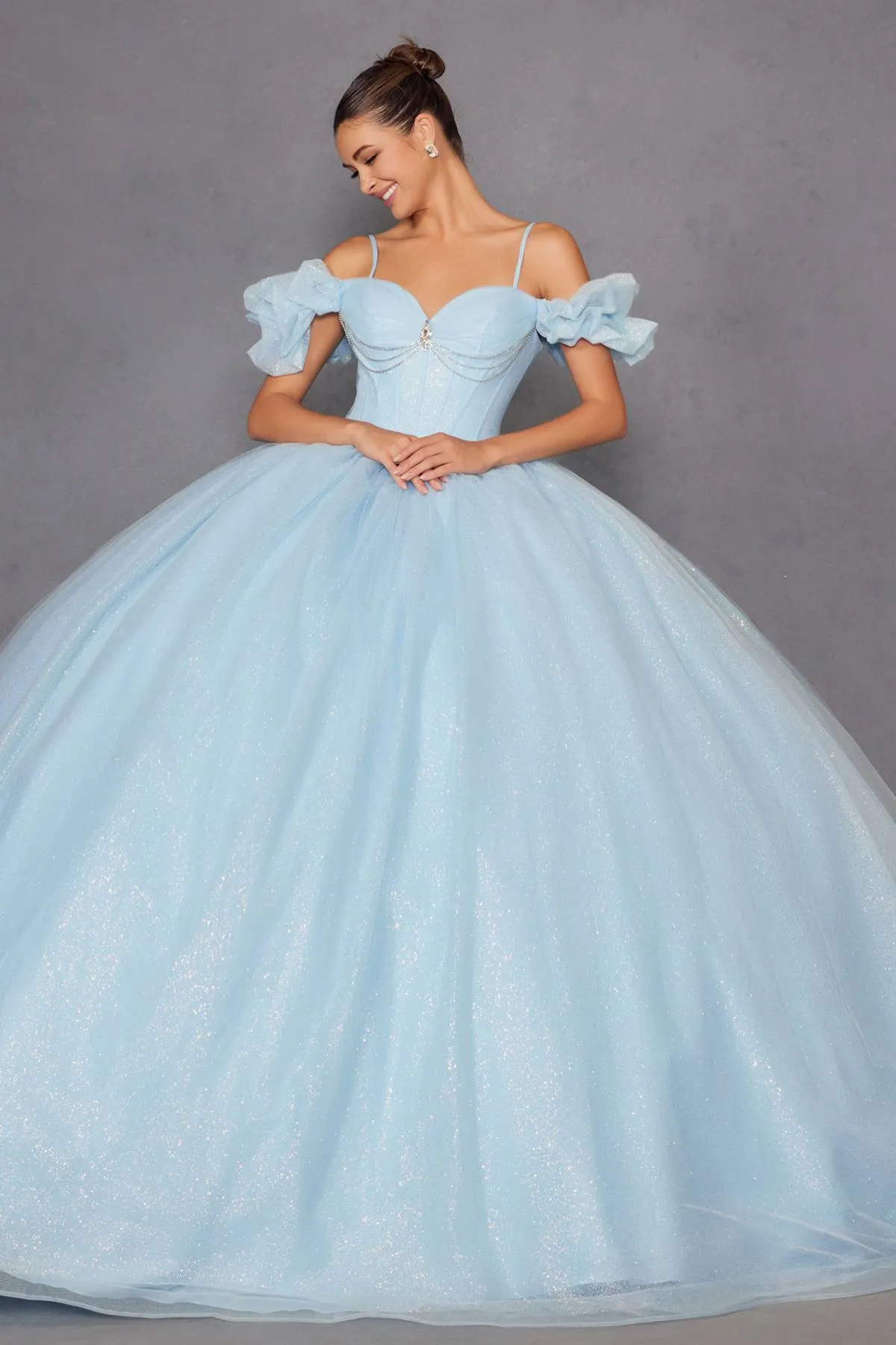Juliet JT1487H Cold Shoulder quinceanera Ball Gown