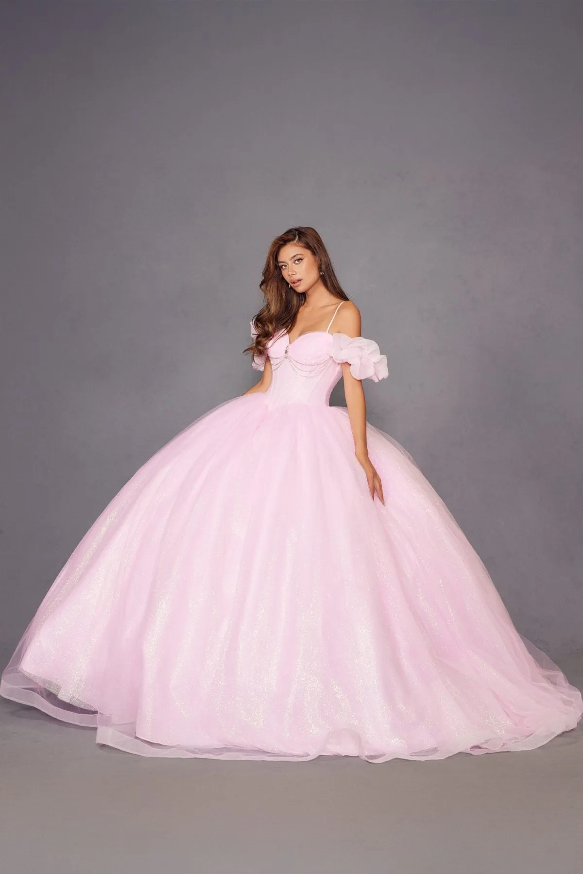 Juliet JT1487H Cold Shoulder quinceanera Ball Gown