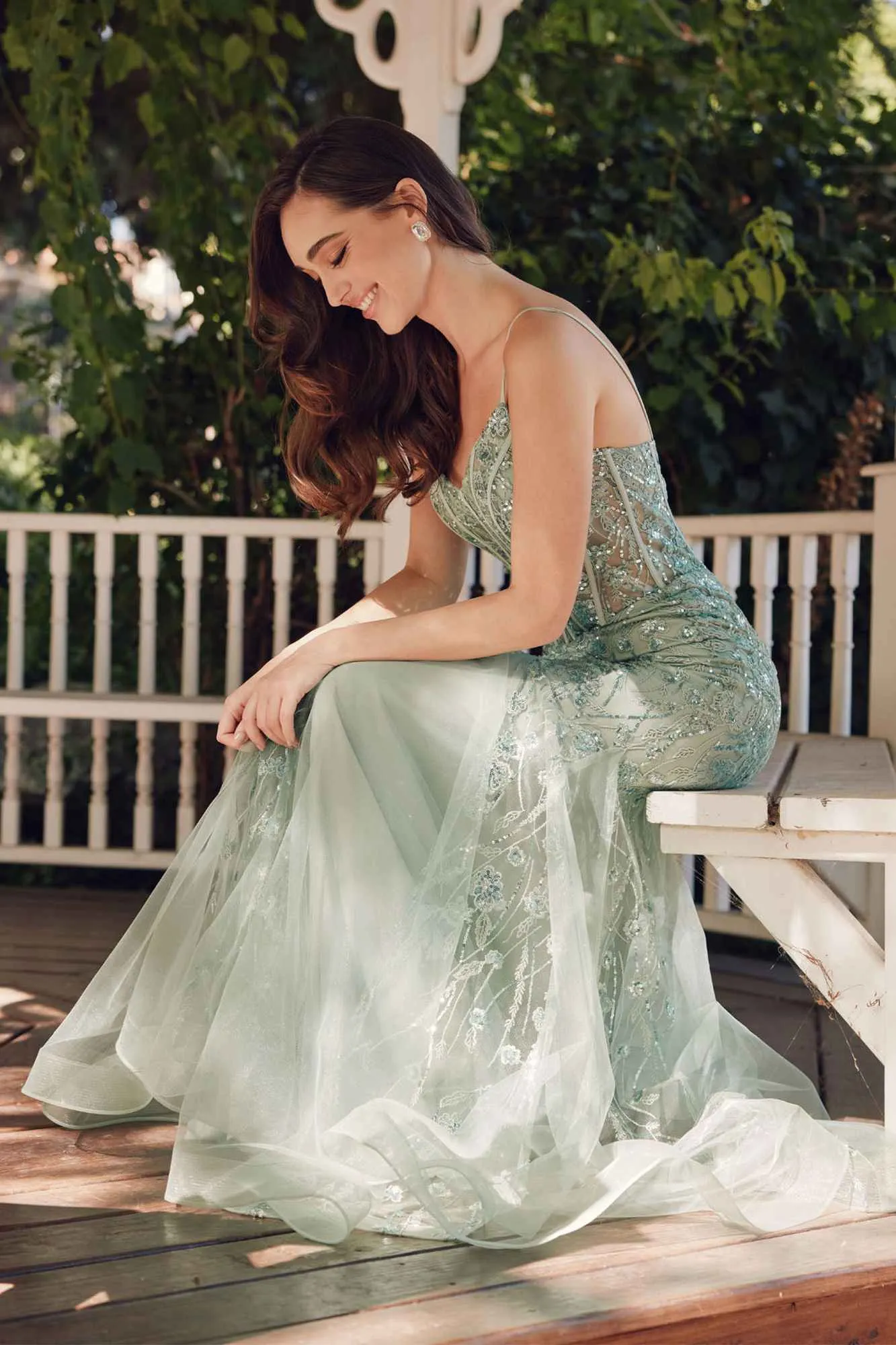 Juliet JT2441S Long Corset Bodice Embellished Sleeveless Mermaid Dress