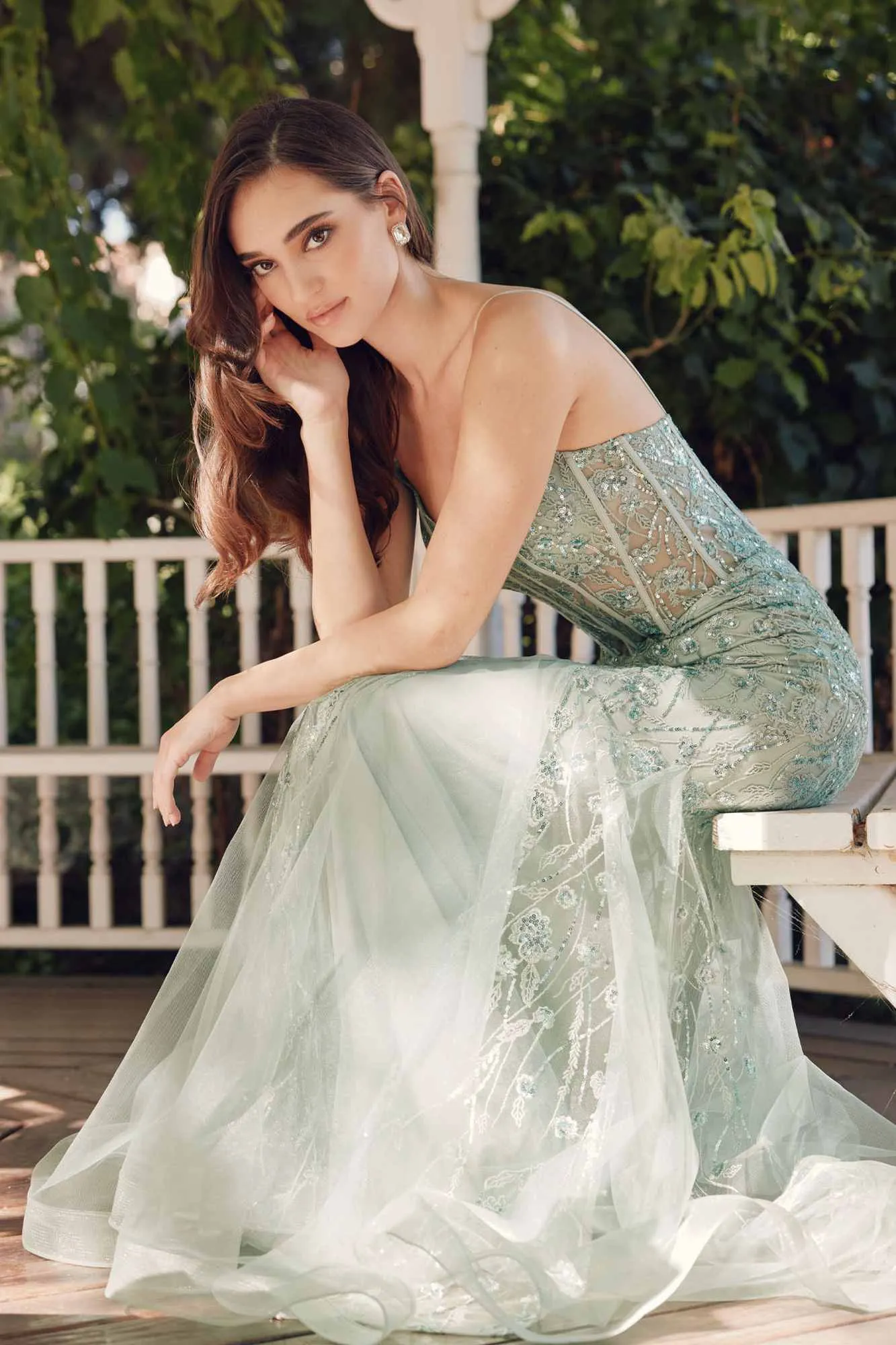 Juliet JT2441S Long Corset Bodice Embellished Sleeveless Mermaid Dress
