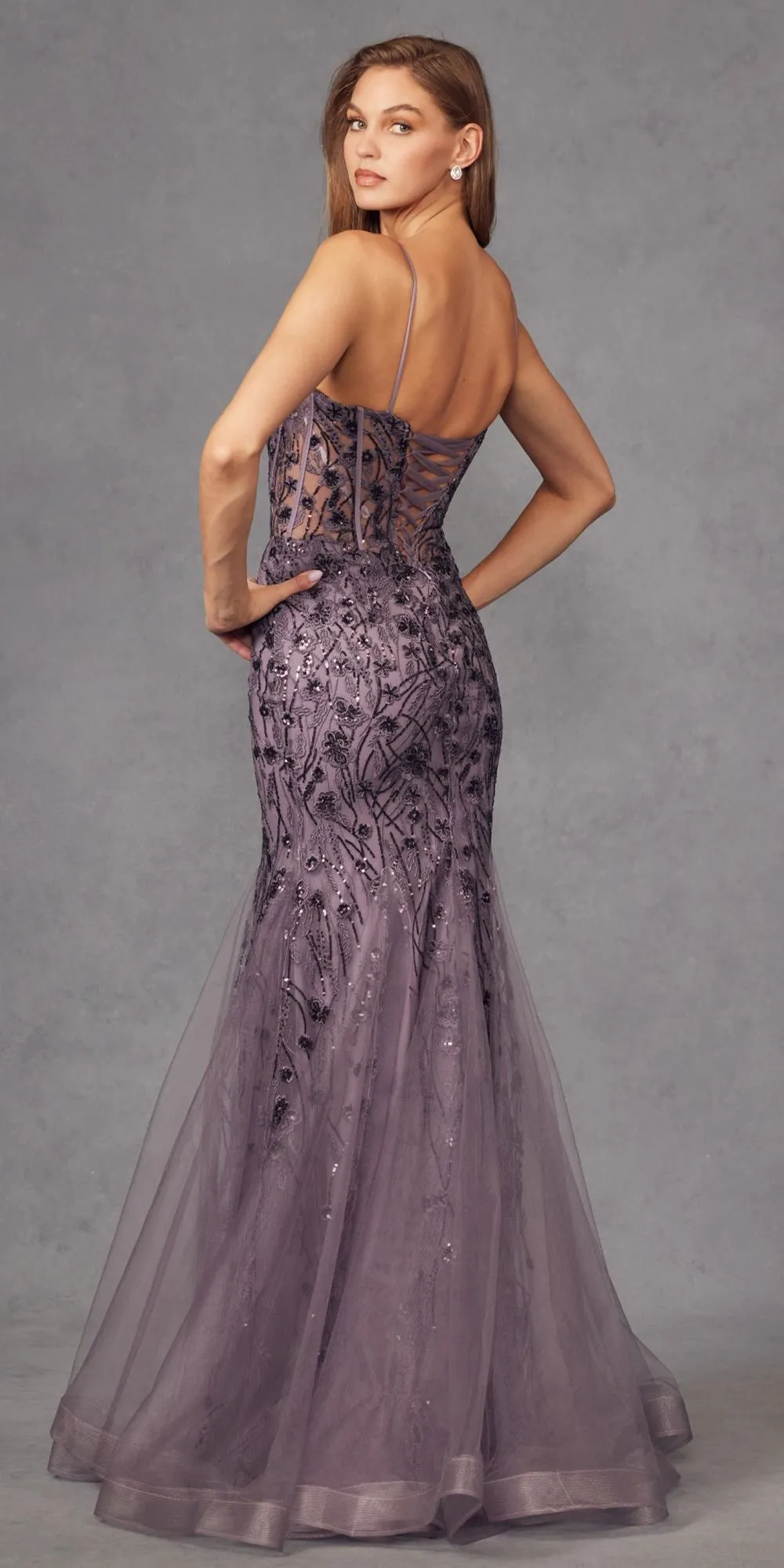 Juliet JT2441S Long Corset Bodice Embellished Sleeveless Mermaid Dress