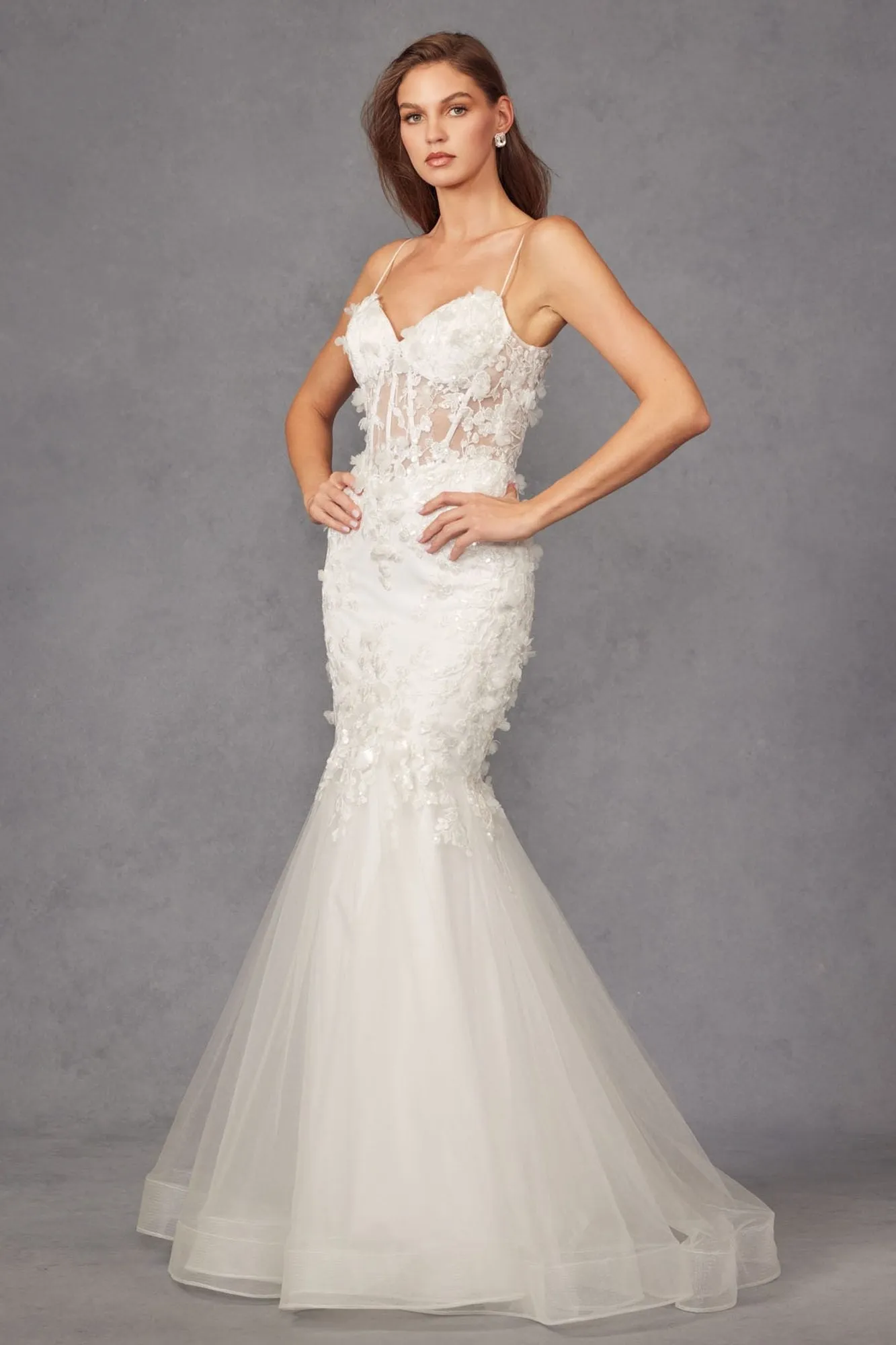 Juliet JT2469KW Long Sweetheart Boned Embellished Bodice Trumpet Gown