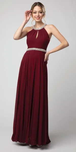 Juno 1054 Halter Long Dress with Keyhole Neckline