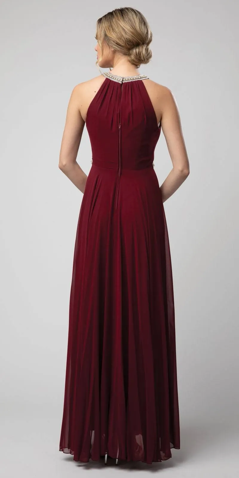Juno 1054 Halter Long Dress with Keyhole Neckline