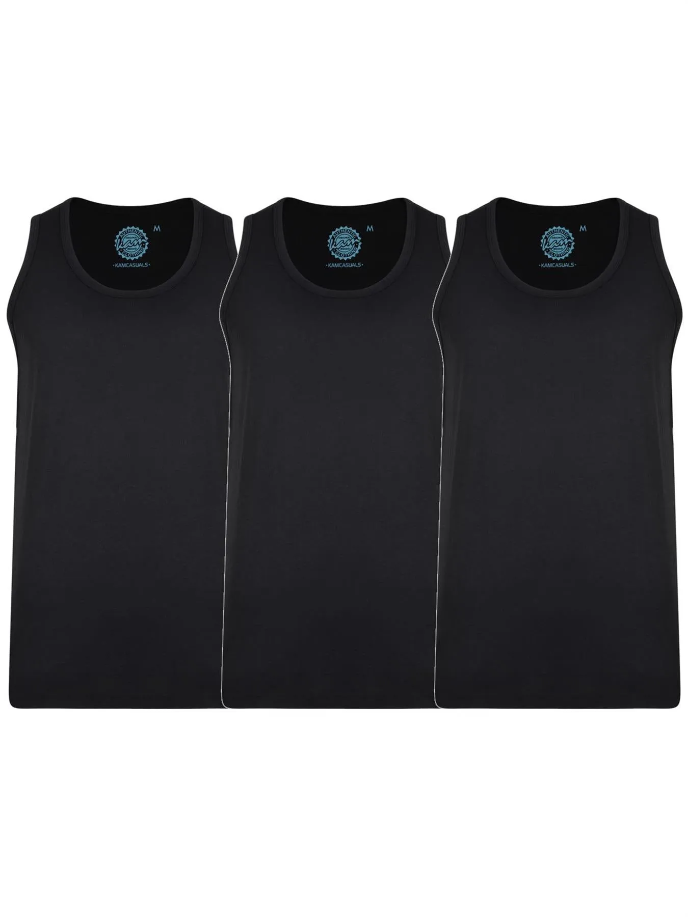 Kam Big Size Men's Pure Cotton 3 Pack Long Length Vests (KBS500F) 2XL-12XL, 5 Colours