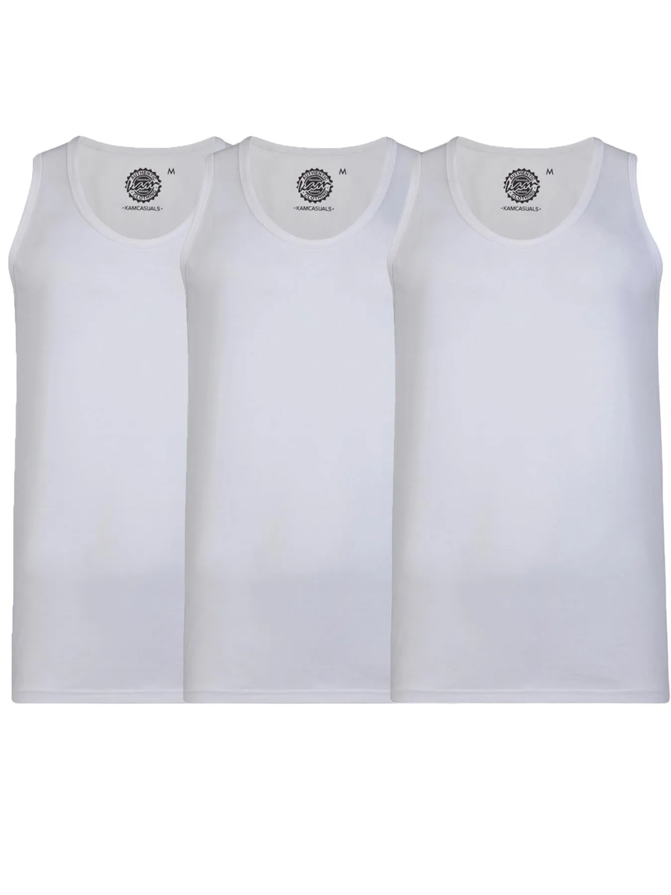 Kam Big Size Men's Pure Cotton 3 Pack Long Length Vests (KBS500F) 2XL-12XL, 5 Colours