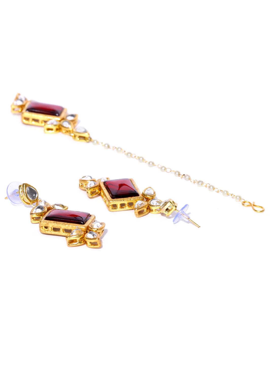 Karatcart Red Gold-Plated Handcrafted Kundan Rani Haar Necklace Set