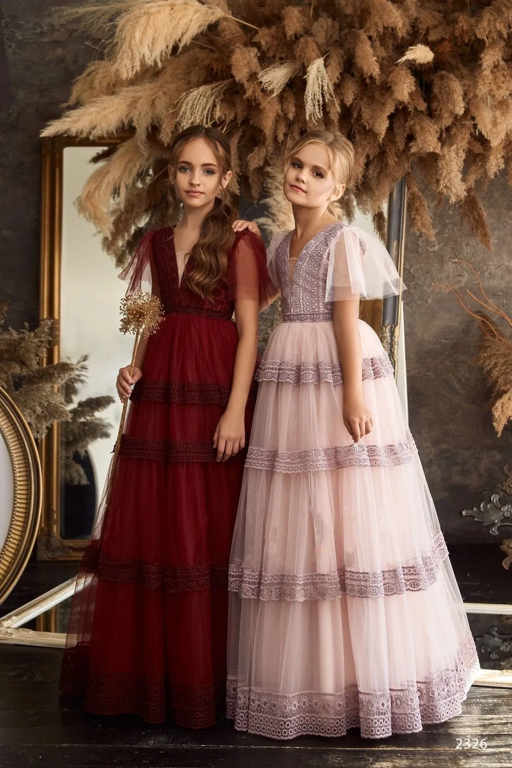 L2326 Contemporary Boho-style Burgundy Dress