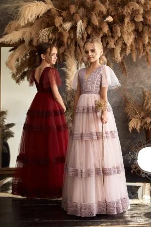 L2326 Contemporary Boho-style Burgundy Dress