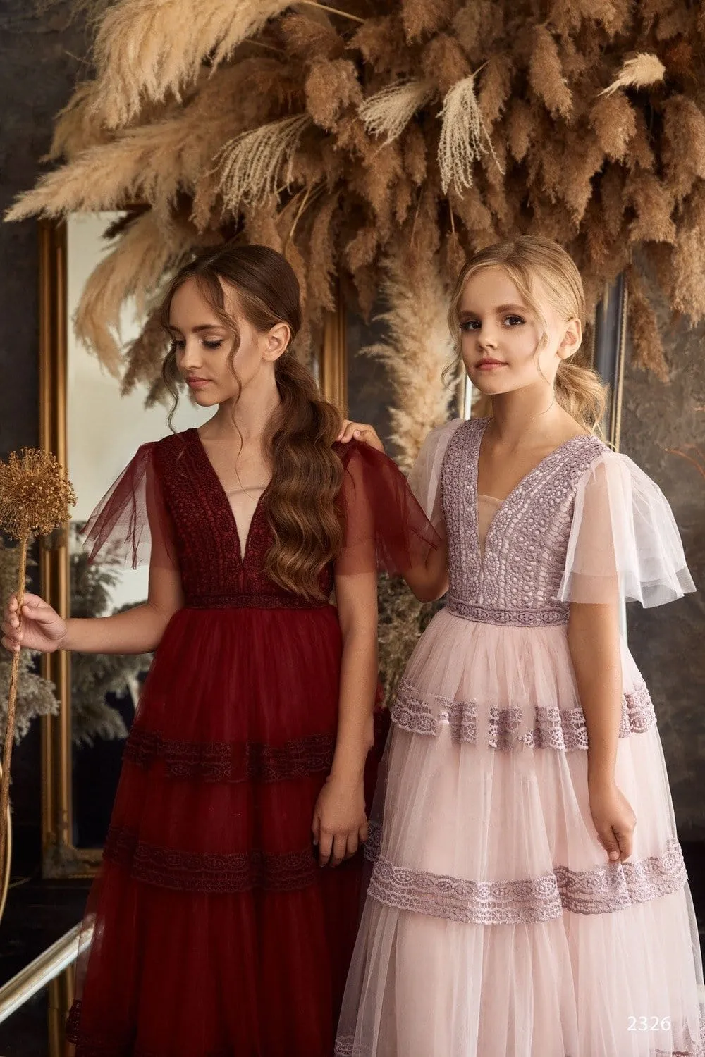 L2326 Contemporary Boho-style Burgundy Dress