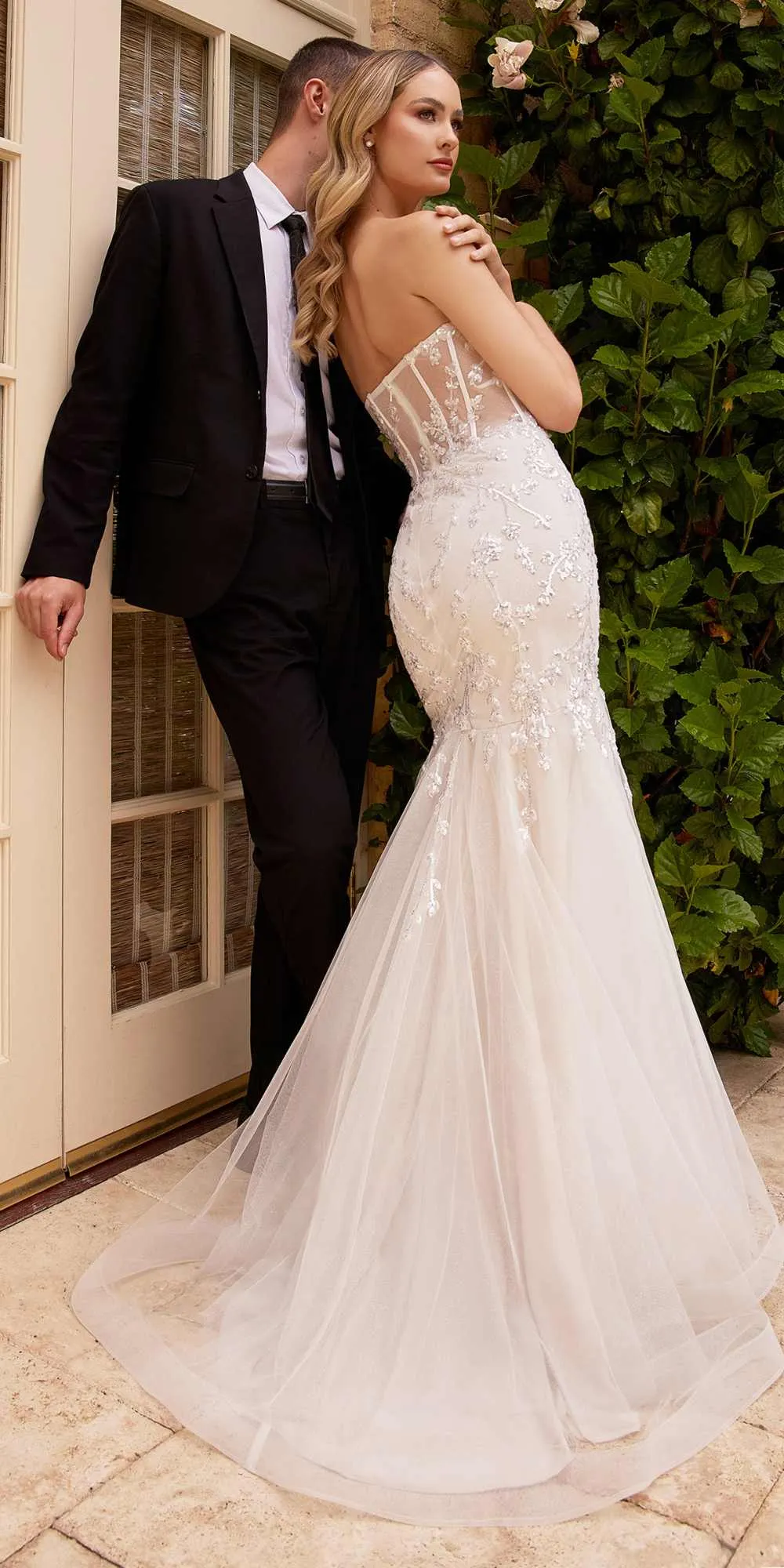 Ladivine CB126W Long Strapless Embellished Mermaid Wedding Gown