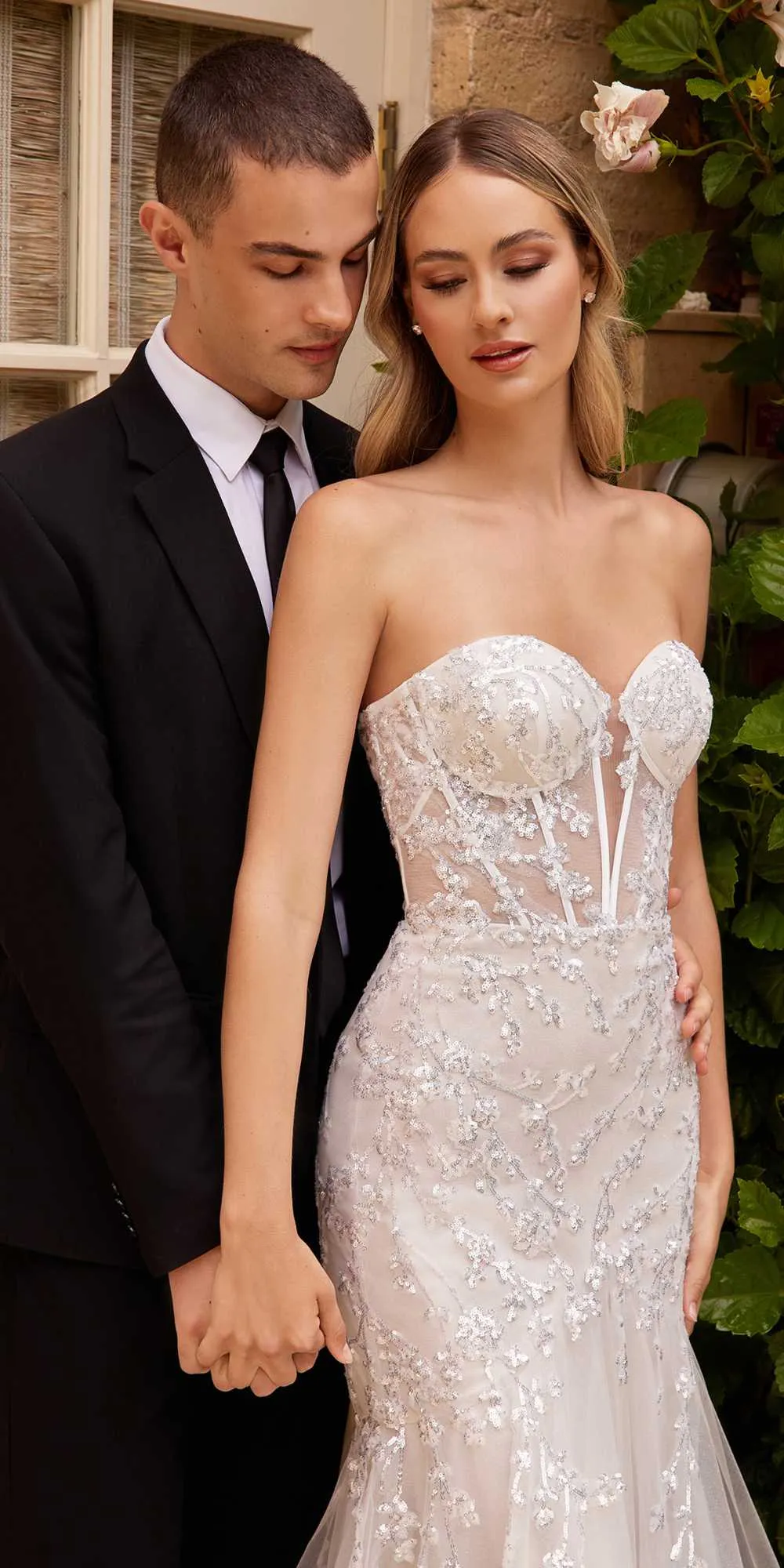 Ladivine CB126W Long Strapless Embellished Mermaid Wedding Gown